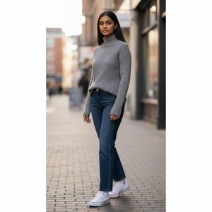 Gray Ribbed Stretch Sweater Cozy Minimalist Cotton Blend Women’s Medium